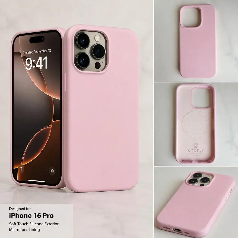OTOFLY Silicone Case for Apple iPhone 16 Pro Pink Soft Touch Microfiber New